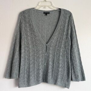 Eileen Fisher Blue / Green Knit Button Down V Neck Cardigan Wool Alpaca Blend